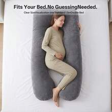 AVXLRQ Cooling U-Shaped Pregnancy Pillow, Full Body Support Maternity Pillow, Removable Polyester Pillowcase, Machine Washable, Soft And Comfortable - Light Grey - View 7