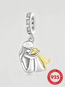 1pc 925 Sterling Silver Cartoon Dog Pendant Beaded, Unisex Pet Jewelry DIY Gift - Silver - View 1