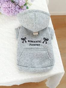 1PC Pet Clothes Autumn/Winter Small Dog Puppy Cat Cute Pet Simple Solid Color Casual Hooded Pocket Top Bow Sweatshirt - Gray - Grey - View 12