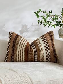 1pc/2pcs Brown (Insert Not Included) Multicolor Striped Pillow Case, Bohemian Farmhouse Chenille Cushion Cover, Pillowcase Lumbar Pillow Cover, Neutral Tone Pillowcase Suitable For Sofa, Bed, Bedroom, Dining Room, Party, Decoration, Spring, Autumn, Winter - Coffee Brown - View 7