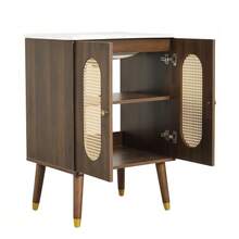 61 Cm Freestanding Bathroom Cabinet With Breathable Rattan Doors, Fixed Shelves, And Large Storage Capacity Under The Ceramic Sink, Faucet Not Included - 卡其色 - 查看 5