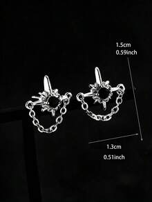 1 Pair Starburst, North Star Stud Earrings, Minimalist Chain Earrings, Unisex Edgy Punk Earrings, Versatile Accessory For Stylish Outfit - Silver - View 11
