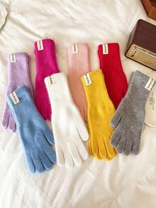 1 Pair Women's Plush Knitted Winter Gloves, Soft Fluffy Full Finger Warm Gloves With Fabric Label Decor, Windproof Hand Protection For Low-Temperature Environments, Suitable For Daily Commute, Shopping, Walking, Driving; Versatile Colorful Winter Accessory, Perfect As A Holiday Gift For Women And Girlfriends - White - View 7