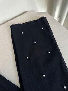 pthirillo Women's Black Flare Jeans With Rhinestones, High Waist, Butt-Lifting, Premium Shine - 口袋珍珠和斑點珍珠 - 查看 7