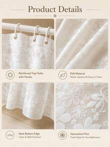 Tirai Mandi Motif Bunga Putih, Tebal, Tahan Air dan Tahan Jamur, Mudah Dipasang, Termasuk Cincin Plastik, Cocok untuk Dekorasi Kamar Mandi dan Pembatas Kamar Mandi, Ruang Mandi, Aksesoris Kamar Mandi, Dekorasi Kembali ke Sekolah. - MultiWarna - View 8
