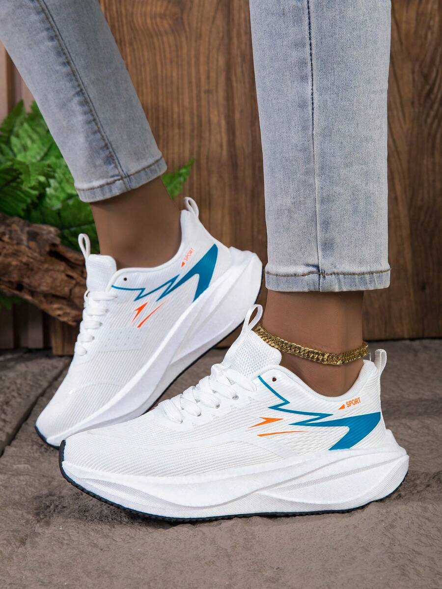 Women's New Running Shoes Training Gym Workout Sneakers Mesh Lightweight Soft Sole Popcorn Casual Shoes - White Orange - View 1