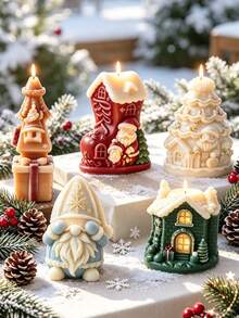 1pc Christmas Scene Silicone Mold, Combining Santa Claus, Christmas Tree, Snow House, Gift Box Designs, Deep Relief Durable Silicone, Smooth Demolding, Scented Candle, Cement Plaster Handmade Material, Holiday Decoration Gift Choice For Craft Enthusiasts, Desktop Home Decor, Christmas Eve Gift - A - View 6