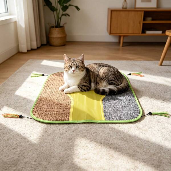 Cat Scratcher Mat, Interactive Play Pad With 4 Corner Tassels, Durable Carpet Scratching Rug For Indoor Cats, Kitten Training & Play Toy