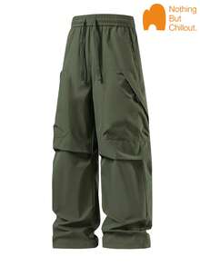 NBCT Women's Outdoor Long Pants With Drawstring Elastic Waist, 3D Cargo Pockets, Commuting, Camping, Hiking, Mountaineering, Parachute Pants - Army Green - View 3