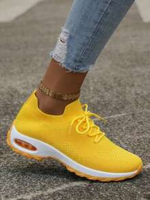 Women's Fashion Sneakers Comfortable Thick-Soled Casual Sneakers - Yellow - View 7
