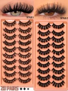 20 Pasang Bulu Mata Palsu Tebal dan Bervolume, Bulu Mata Palsu Keriting dan Tipis, Bulu Mata Strip Penuh, Bulu Mata Imitasi Mink Tampilan Alami, Bulu Mata Dramatis 3D, Bulu Mata Cat Eye Lembut Multi-Lapisan untuk Kerja Sehari-hari & Pesta, Festival, dan Riasan Pertunjukan - View 2