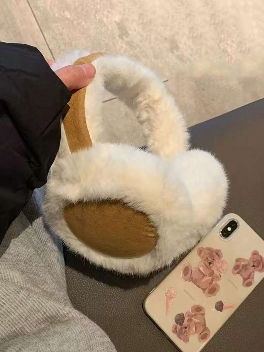 1pc Cute Plush Rabbit Ear Earmuffs For Women, Winter Warm Ear Covers, Thick Soft Faux Rabbit Fur Fabric, Fluffy Skin-Friendly Non-Stuffy, Suede Lining Comfortable Fit, Windproof And Frost-Proof For Daily Outings, Soft Girl Aesthetic Accessory, Versatile For Students Commuting And Cycling, Elastic Fit Anti-Slip, Decorative Earmuffs For Winter Photos - Spliced Earmuffs - View 1