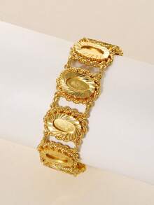 1Pc Retro Laser-Engraved Minerva Rose Print Bracelet, Gold-Plated Coin Bracelet Middle Eastern Style Wedding Party Jewelry Gift For Women - Yellow Gold - View 4