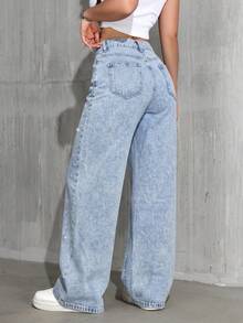 Women's Star Rhinestone Decor Loose Casual Straight Leg Jeans, Summer Vacation Street Party Fashion Jeans Fall - Light Wash - View 5
