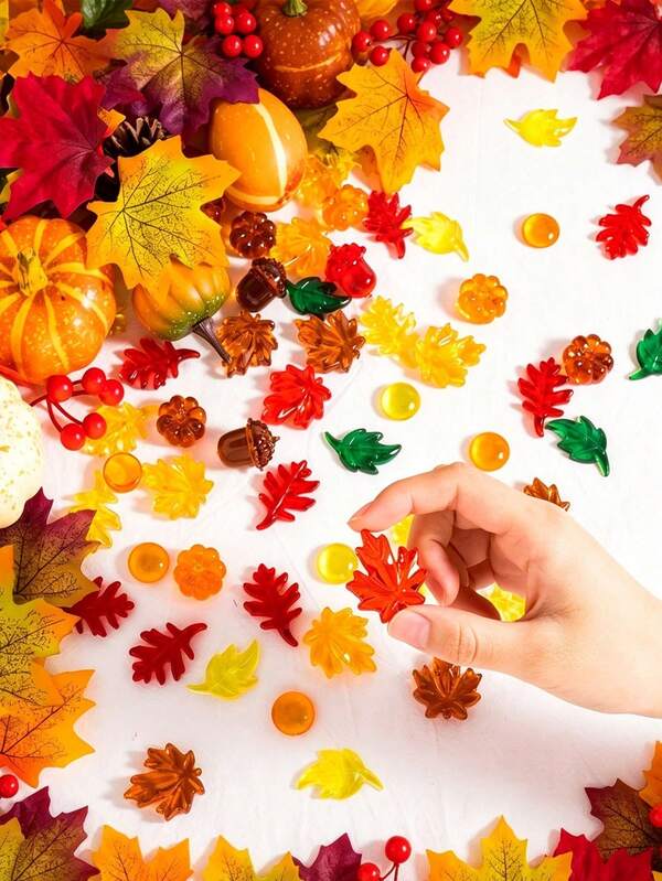 50g/1pc Fall Vase Filler Acrylic Fall Decorations, Table Scatter, Mini Fall Leaves Acorns Pumpkins Maple Leaves Gems Autumn Decor Suitable For Thanksgiving Table Centerpiece, Table Decoration,DIY Crafts, Home Decor, Thanksgiving And Autumn Decoration