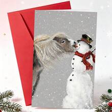 1 Greeting Card + 1 Envelope Adorable Winter Holiday Greeting Card Horse Kissing Snowman With Text Season Greetings For Friends Winter Festive Artistic Style Card - Red Envelope - View 10