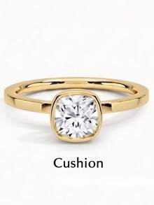 MOUSHEENIA Classic 1ct/2ct/3ct Multi-Shape Moissanite Bezel-Set Engagement Ring 925 Sterling Silver 18K Gold Plated Single Stone Women's Delicate Wedding Band - Yellow Gold - View 24
