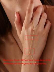 Women's Gold Chain Bracelet, Gold Ring Bracelet, Finger Ring Bracelet, Square Cubic Zirconia Jewelry, Summer Beach Accessory - Gold - View 3