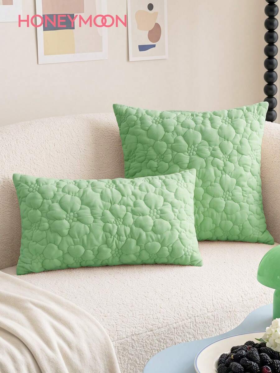HONEYMOON 1件彈性刺繡枕套（不含填充物），3D花卉紋理時尚浪漫裝飾抱枕套，適用於臥室/宿舍/沙發/長凳，淺綠色