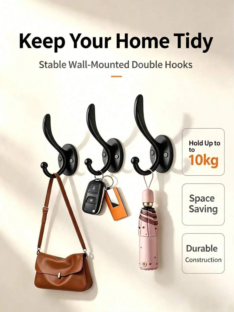 Double Layer Extra Large Thickened Wall Hook, Vintage Black Surface Treatment, Easy To Install, Vintage Style, Suitable For Entryway, Kitchen, Closet, Behind Door And Home Decor - B - View 1