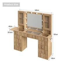 FUSOU Dressing Table With Mirror & LED Lights, Vanity Desk With 12 Drawers, 2 Cabinets, Fold-Up Panel, Glass Top & Chair, White Makeup Table For Bedroom - Natural - View 3