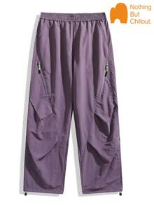 NBCT Women's Outdoor Cargo Pants, Elastic Waist Drawstring Adjustable Hem Functional Daily Versatile Sports Long Pants - Purple - View 3