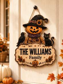 Custom Halloween Witch Door Sign, Spooky Personalized Wooden Hanging Plaque, Rustic Wall Decor For Front Door, Porch, Entryway, Customized Family Name Sign, Customizable Name Holiday Party Accent, Fall Gift, Home Decor, Living Room Decor, New Home - Style B - View 5