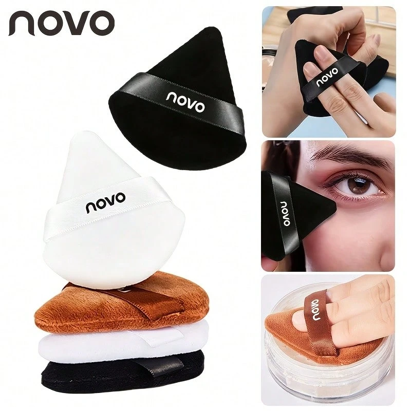 NOVO 1/3pcs Triangular Velvet Makeup Puffs, Soft & Fluffy Puff, Flocked Powder Puff For Loose Powder, Compact Powder, Mineral Powder, Body Powder, Reusable & Washable, Double-Sided Makeup Sponge, Designed For Under Eyes And T-Zone, Beauty Makeup Tools - Multicolor - View 1