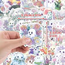50pcs Cute Halloween Flower & Ghost Doodle Stickers, Waterproof Decorative Cartoon Stickers For Water Cups - Multicolor - View 2