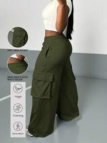 Plus Size Loose Casual Sweatpants, Versatile For Daily Commute, Outdoor, Sports, Graduation Season, Back To School, All Seasons - Army Green - View 1