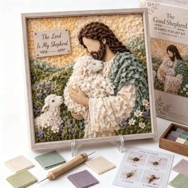 3D Christian Fabric Poke Art Kit, Christian Poke Art Kit For Adults (04) | Religious DIY Craft, For Adults, Home Decor, Faith-Themed Design, Pre-Cut Squares