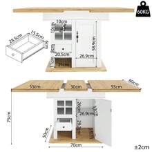 Telescopic Dining Table (110-140*80cm), Foldable Kitchen Table For 4-6 People, Extendable Dining Table, Space-Saving Kitchen Table, For Kitchen And Living Room, Dining Table With Wine Rack And Drawers - White - View 4