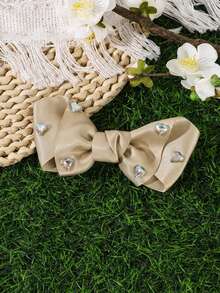 1pc Elegant & Gentle Elegant Versatile Rhinestone Heart Bow Spring Clip, Suitable For Weddings, Parties And Daily Commute Wear - Dusty Rose - View 3