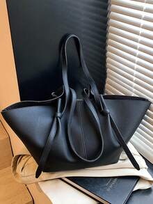 Women's Minimalist Knotted Decor Textured Soft PU Leather Tote Bag, Large Capacity Casual Commuter Shoulder Handbag - Multicolor - View 4