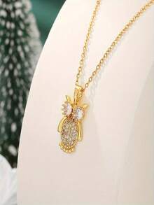 1pc Stainless Steel Chain Necklace, Rhinestone Owl Design, Vintage Cute Fashion Minimalist, Unisex Suitable For Halloween, Christmas, Street Style, Party, Casual Wear - Gold - View 4