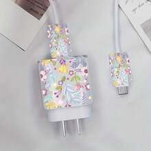 3件組鮮豔花卉卡通圖案充電器保護套，相容 Galaxy，透明 TPU，含線材與接頭保護套，理想禮物 - 彩色 - 查看 4