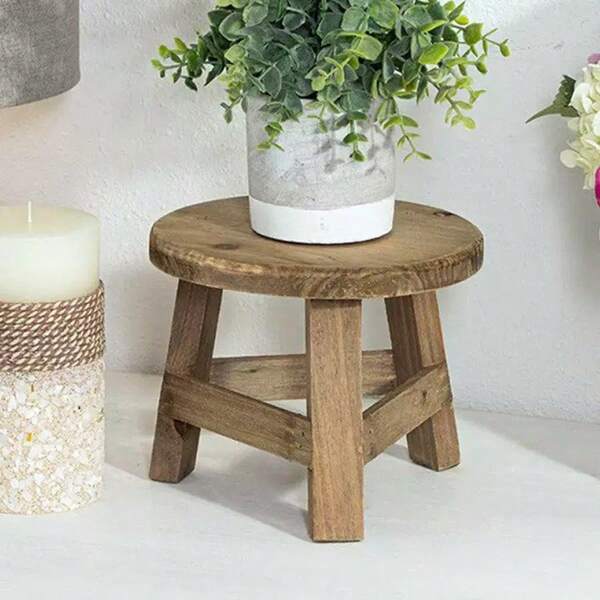 2D Flat Mini Wooden Plant Stool, Small Round Flower Pot Stand Suitable For Indoor And Outdoor, Decorative Display Rack Suitable For Flower Pots, Living Room, Yard Or Balcony High Wooden Base No Electricity Required