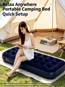 1pc Deep Blue Single Inflatable Mattress, Inflatable Camping Sleeping Pad, Quick Setup, Leak-Proof Stable Support, Minimalist Practical Outdoor Air Bed, Home Guest Travel Portable (Random Style Shipped) - Multicolor - View 10