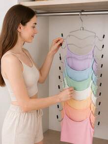 Stainless Steel Clothes Hanger, Foldable Drying Rack, Multi-Functional Underwear Storage Rack, Home Non-Slip 8-Layer Clothes Hanger, Space-Saving Vertical Design, Anti-Wrinkle Hooks For Wardrobe, Closet, Laundry Room, Retail Store, Suitable For Tank Tops, Camisoles, Tie-Up Swimsuits, Tie-Up Dresses And Underwear. Portable Design, Ideal Choice For Dorm And Home Closet Organization - Multicolor - View 7