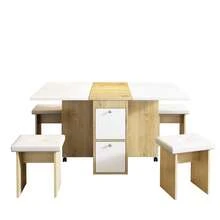 Extendable Dining Table Set With 4 Chairs, White And Oak - Living Room Set - White and Oak - View 6
