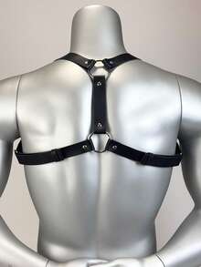 Men Punk Metal Chain Harness Adjustable PU Leather Chest Strap Body Bondage Top Y2K Streetwear Rave Festival Outfit Belt Exotic Accessory - Black - View 5