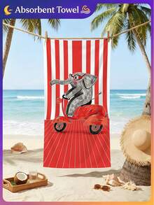 1pc Fun Pattern Beach Towel, Striped Elephant Lightweight Bath Towel, Suitable For Beach Bathing, Pool Party, Personalized Beach Gift, Summer Beach Gathering, Creating Summer Atmosphere, Beach Art Decor, Vacation Gift, Travel, Camping, Backpacking And Holiday Use. - Multicolor - View 5
