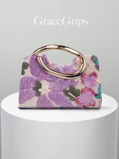 Bolso de mano elegante y brillante con patchwork de hojas y flores multicolor para mujeres europeas y americanas, mini clutch de noche vintage de moda con decoración de tiras metálicas, bolso bordado, bolso de fiesta lujoso, bolso asimétrico, adecuado para chicas de fiesta, novias, estudiantes universitarias, nuevas profesionales y mujeres de cuello blanco, perfecto para fiestas, bailes, bodas, combina perfectamente con accesorios de baile, clutch dorado, patrón aleatorio