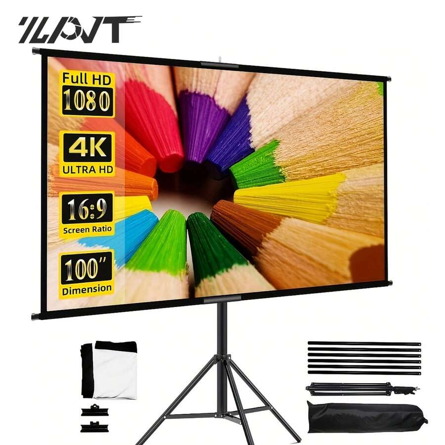 Tripod Projector Screen With Stand 60" , 72" 4:3 , 16:9 4K HD Projection Screen Stand Wrinkle-Free Height Adjustable Portable Screen For Projector Indoor Outdoor For Movie, Home Cinema, Gaming - View 1