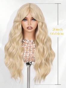 Blonde Wave Wig With Bangs Long Wavy Wig For Women 26 Inch | Soft Synthetic Fiber, Natural Bangs, Beginner Friendly, Daily And Halloween Wear - Multicolor - View 3