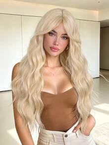 Blonde Wave Wig With Bangs Long Wavy Wig For Women 26 Inch | Soft Synthetic Fiber, Natural Bangs, Beginner Friendly, Daily And Halloween Wear - Multicolor - View 2