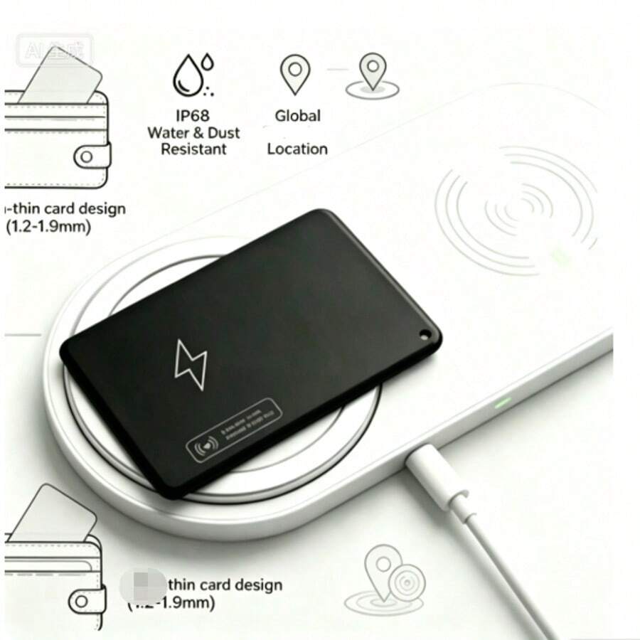 2026 Rechargeable Wireless Smart Ultra-Thin Card Tracker, For Finding My Items (IOS Only), Wallet Anti-Lost Tracker, Item Key Finder, Suitable For Luggage Tag, Passport, Laptop, Bags, GPS Back To School Gift - Black - View 1