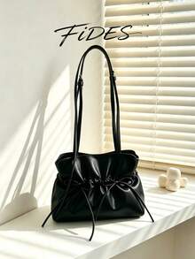 1PC Fashion Minimalist Double Bow Pleated Small Crossbody Bag, Soft Glossy PU Leather With Gentle Pleats, Double-Sided Tie Bows For A Youthful Look, Adjustable Spaghetti Strap, Shoulder And Crossbody Dual Use, Versatile Women's Bag For Daily Commute And Dating - Multicolor - View 5