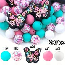 10/20/25Pcs Butterfly Shaped Beads Set - Includes Butterfly Shaped Main Beads And Round Beads, Multiple Colors Available, Suitable For DIY Jewelry Accessories And Handmade Crafts - Multicolor - View 14