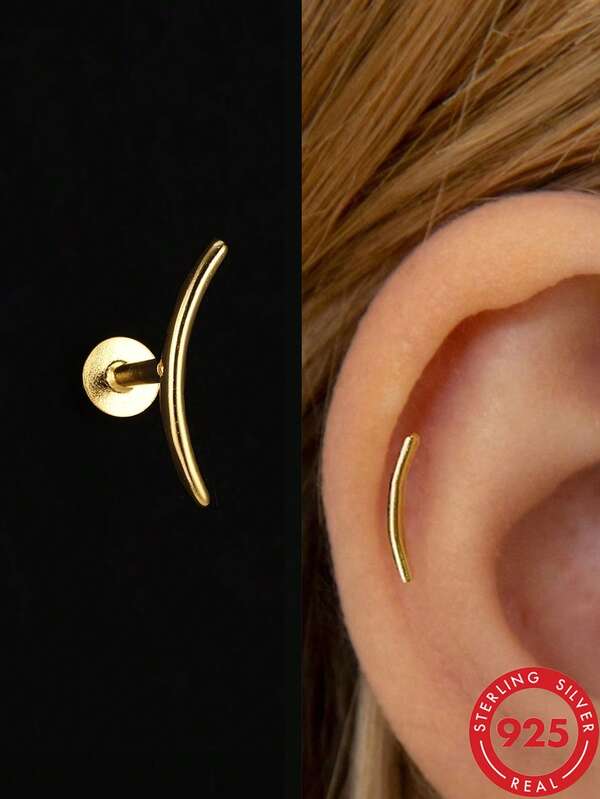 1 pieza Pendientes de botón de estrella de plata de ley 925, pendientes de mujer, pendientes planos para el cartílago de la oreja, adecuados para uso diario, boda, fiesta, compromiso, regalo de Navidad, joyería exquisita